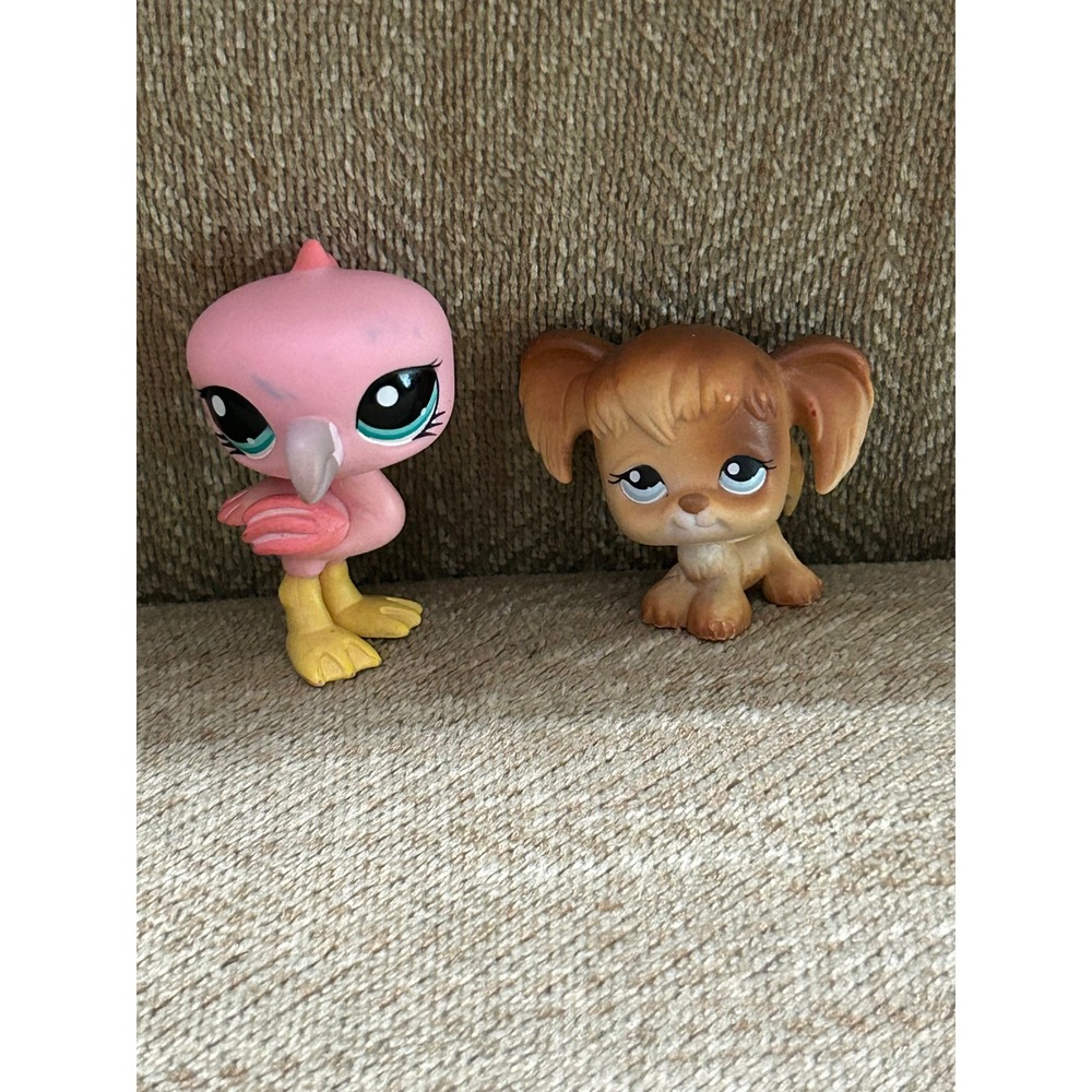 Littlest Pet Shop LPS Lot Flamingo 1016 and Spaniel Dog 298 Vintage Hasbro Toys